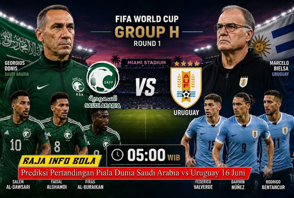 Prediksi Pertandingan Piala Dunia Saudi Arabia vs Uruguay 16 Juni